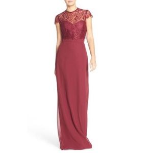 Hayley Paige Occasions Burgundy Strapless Gown